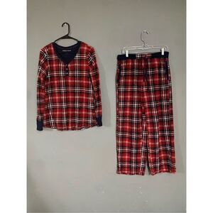 Nautica Red Blue Plaid Long Sleeve Pajama Pants Set Size Medium